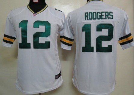 youths Jersey Green Bay Packers 12 Aaron Rodgers White Nike Game
